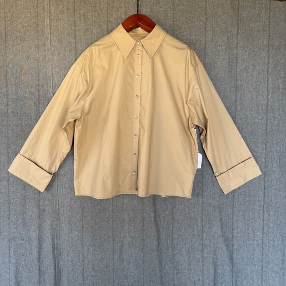Song of Style Kelso Top 100% Cotton Sand Beige Oversized Button Up Shirt Size S - Picture 4 of 15
